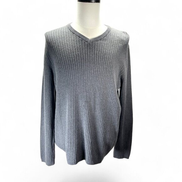 Merona Men's Gray Sweater Long Sleeves Size XL V Neck Pullover - Picture 1 of 11